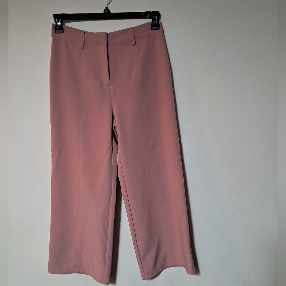 Avec Les Filles Womens Blush Pink Wide Leg Hi Rise Cropped Pants Sz. 4